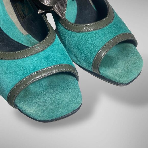 JOHN FLUEVOG Miracles Fatima Open toe Pump Heels Shoes Women Sz 7 Turquoise Grey - Picture 7 of 11